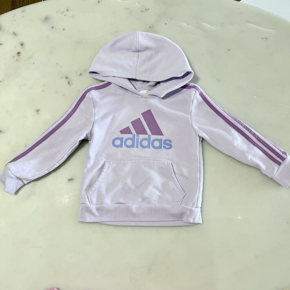 adidas Girls Size 5 Light Purple Pullover Hoodie Fleece Graphic Print Logo